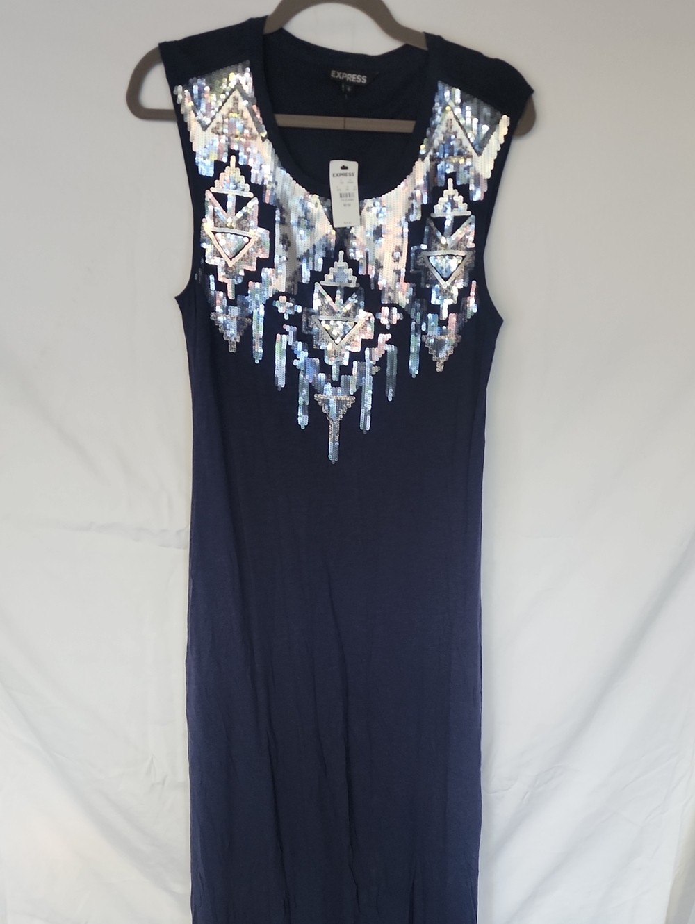 Express Navy Sleeveless Sequin-Embellished Maxi Dress